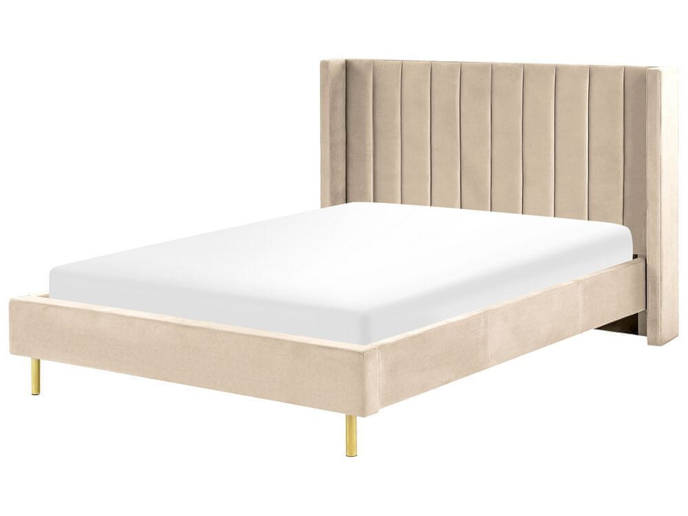 Beliani Zamatová posteľ 140 x 200 cm béžová VILLETTE